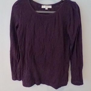 EUC LOFT long sleeve plum lace textured blouse